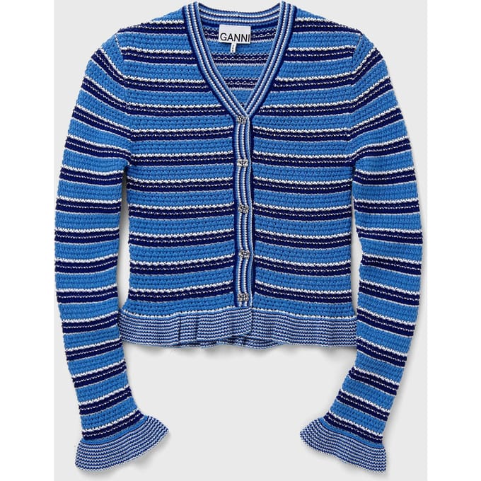 Cotton Pointelle Stripe Cardigan