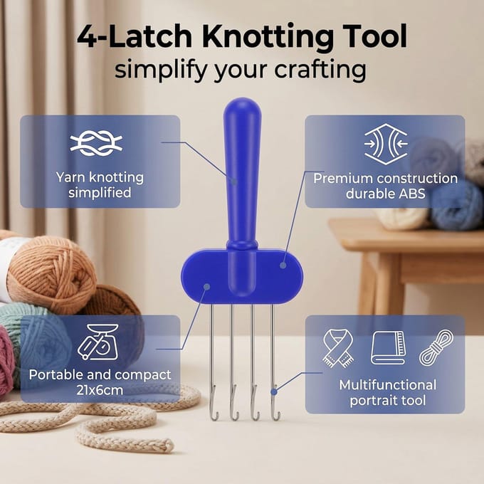 4 Latch Hook Multifunctioneel Draagbaar 4 Latch Koord Breigereedschap voor Doe-het-zelf Handgemaakte Projecten Blauw blauw