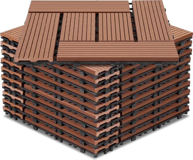 WPC tegels set van 44 terrastegels 30x30cm tegelset in het kliksysteem