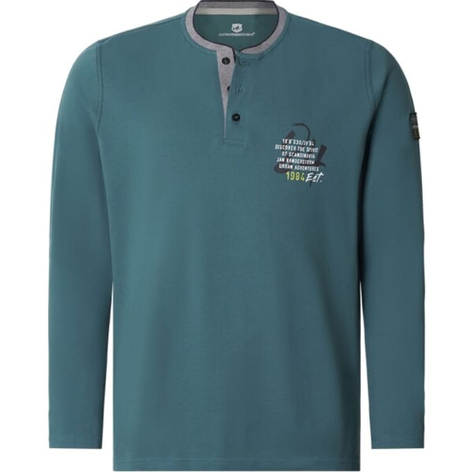 Jan Vanderstorm herren Shirt Met Lange Mouwen - 72/74 - petrol - Plus Size