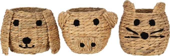 J-Line mand Kat/Hond/Varken - waterhyacinth - naturel - 3 stuks