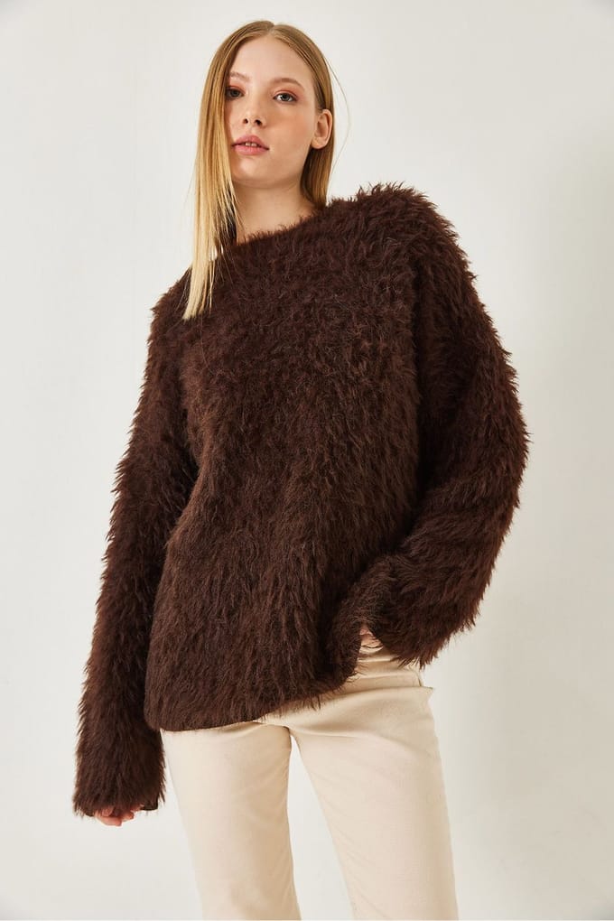 Oversized Gewoven Trui met Pluche Detail
