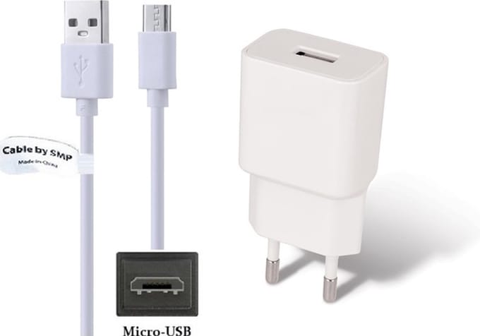 OneOne 2A lader + 0,5m standaard Micro USB kabel. Universele oplader adapter past op Tolino (Libris) eReader Epos, Epos 2, Page, Page 2, Shine 1 / 2 / 3 / 4, Tab 7, Tab 8, Tab 8.9, Vision 2 / 3 / 4 / 5
