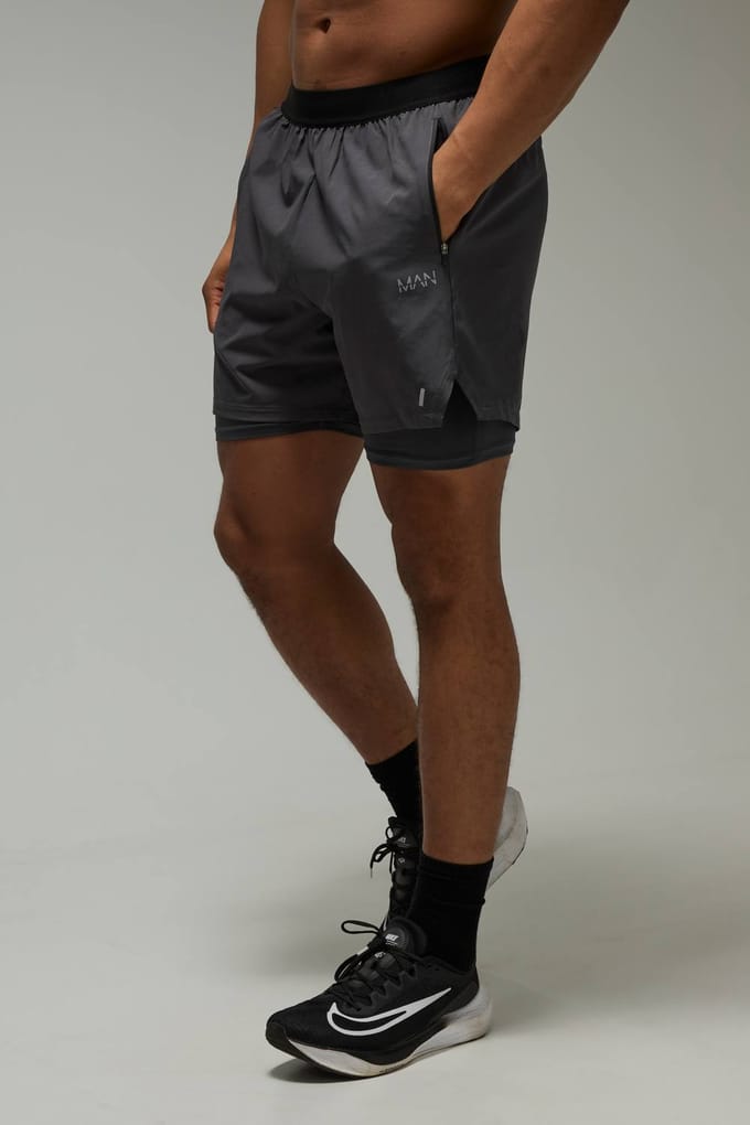 Men's Active Stretch Woven 2in1 Shorts | Charcoal | Size Small