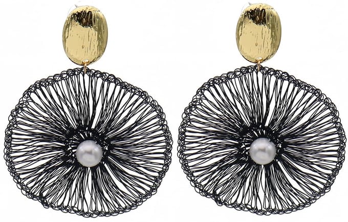 Oorbellen geweven design – zwart – 6,5x4,5 cm
