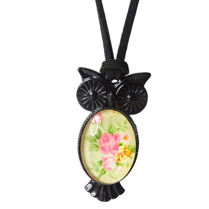 2 Love it Gebloemde Uil - Ketting - Dames - Suede veter