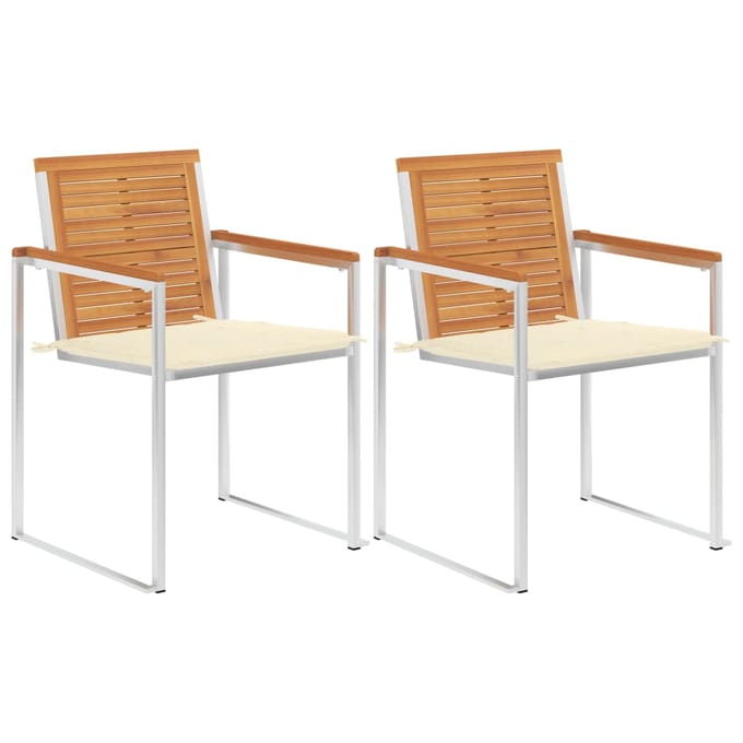 vidaXL - Tuinstoelen - 2 - st - met - kussens - massief - acaciahout - en - staal