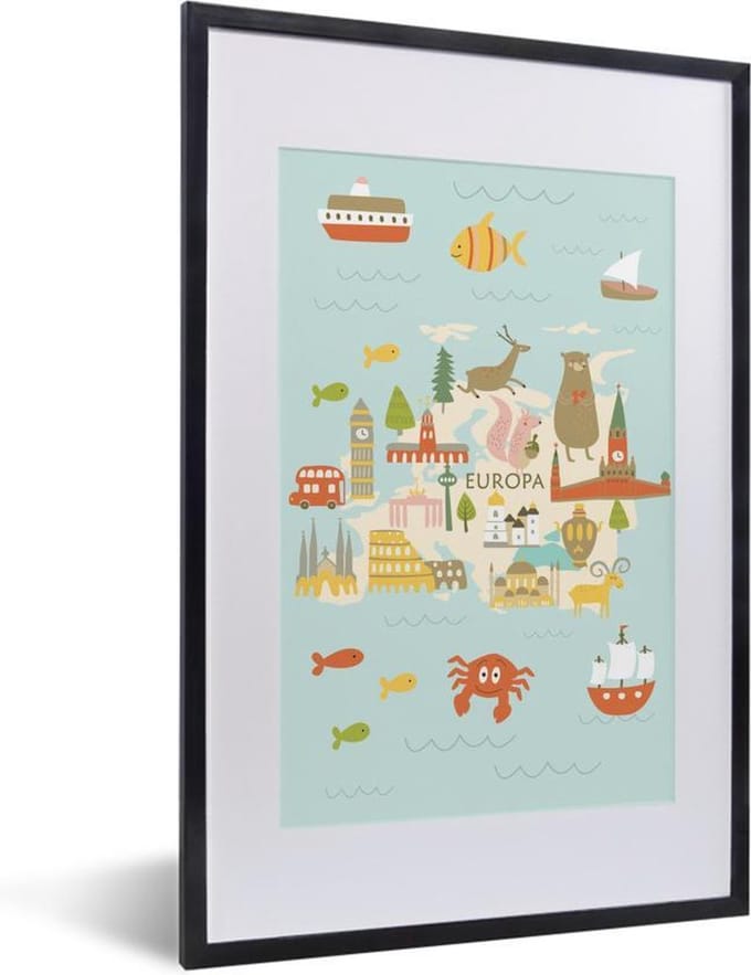 Wereldkaart Kinderen - Europa - Kleuren - Schoolplaat - Kinderkamer - 40x60 cm
