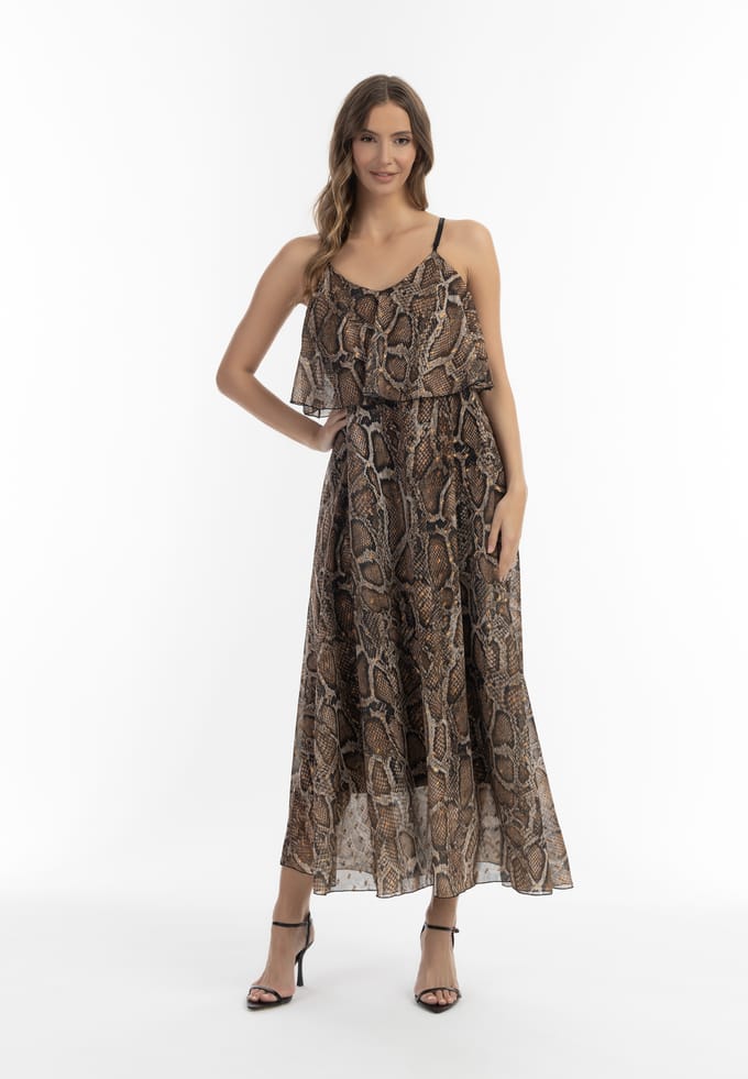 Faina Maxi-jurk met slangenprint Dames beige slang