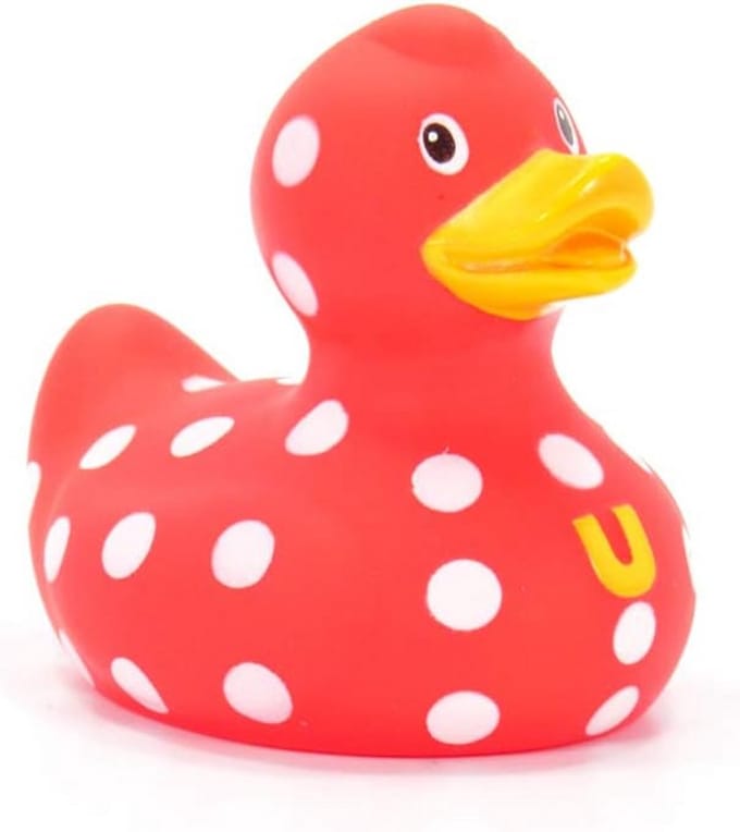 Luxe Mini Badeendje Rood met Witte Polka Stippen - 6 cm
