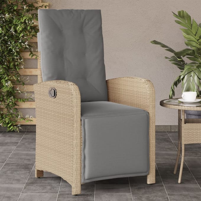 vidaXL - Tuinstoelen - 2 - st - verstelbaar - voetensteun - poly - rattan - beige - mix