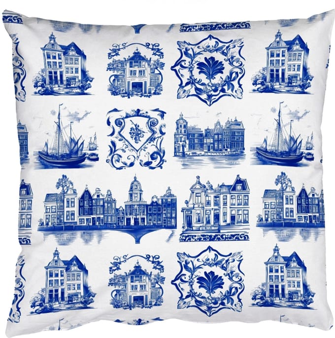 Sierkussens - Kussentjes Woonkamer - 50x50 cm - Huizen - Schepen - Blauw
