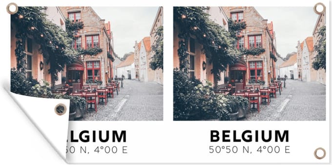 Tuinposter België - Terras - Straat - 60x30 cm - Tuindoek