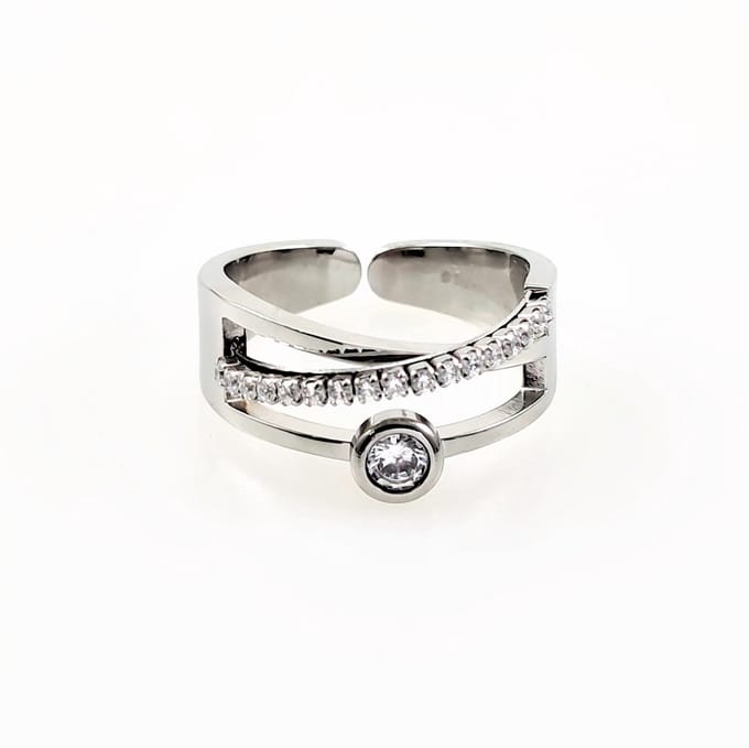 Ring Dames - Gepolijst RVS - Brede Ring - Doorkruist Desing