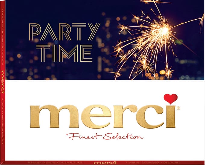 merci chocoladerepen met opschrift "party time" - merci Finest Selection - 250g