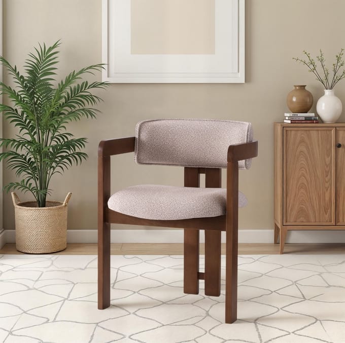 Asir - Stoel - Walnoot, Crème - 100% BEUKENHOUT, MULTIPLEX - 57 x 76 x 44 cm