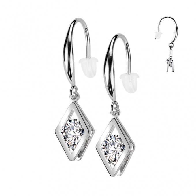 Oorbellen PVD Hollow Diamond Dangle - zilver - LMPiercings