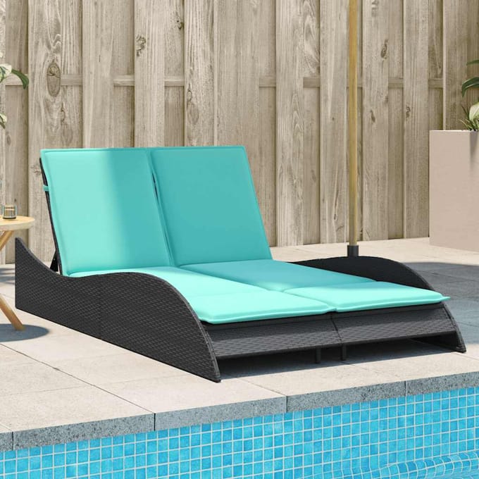 vidaXL - Ligbed - met - kussens - zwart - 114x205x73 - cm - poly - rattan