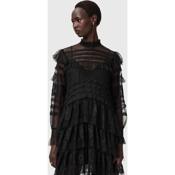 AllSaints Cavarly Ls Maxi Dres Lace Black Größe: 4 | Maxikleider Outlet | Damen | Schwarz