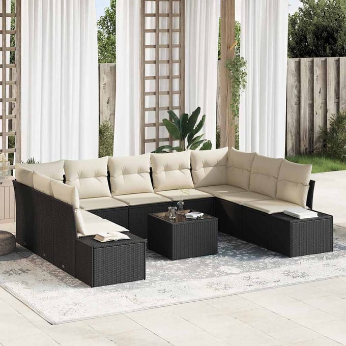 vidaXL Tuin Sofa Set 10 st Zwart poly rattan
