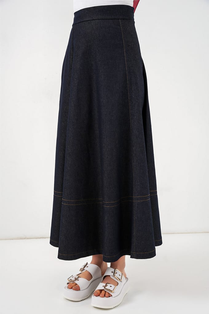 Hoge Taille Denim A-Lijn Maxi Rok met Zakken