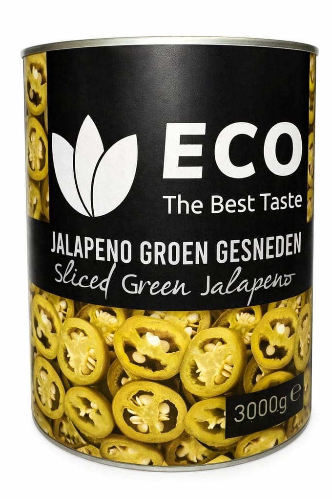 Eco Gepekelde Jalapeno Pepers Gesneden 3KG (Ingeblikt)