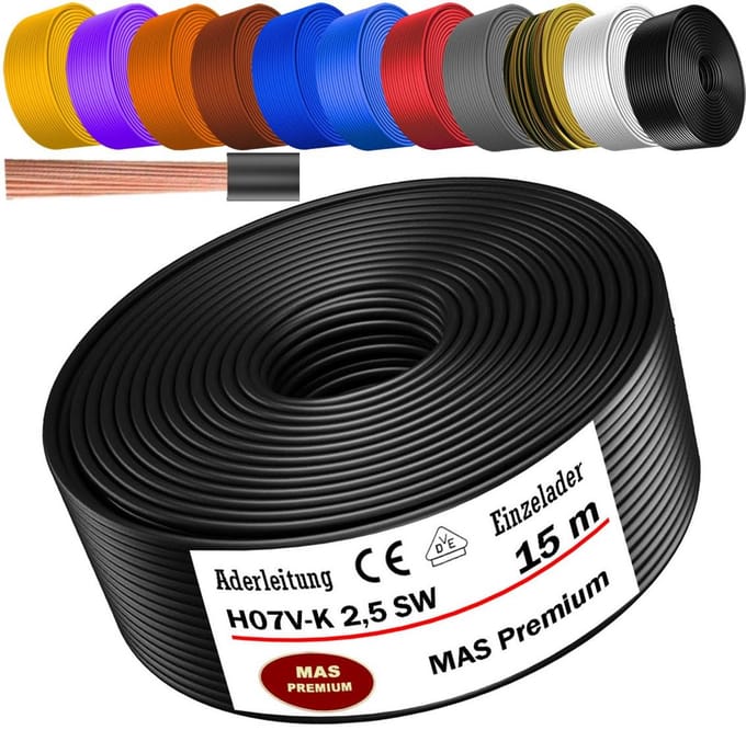 Flexibele Aderkabel H07V-K 2,5 mm² per Meter - Geschikt voor Installatie in Droge Ruimtes