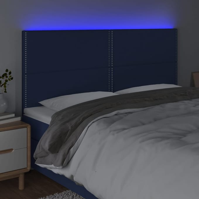 vidaXL - Hoofdbord - LED - 200x5x118/128 - cm - stof - blauw