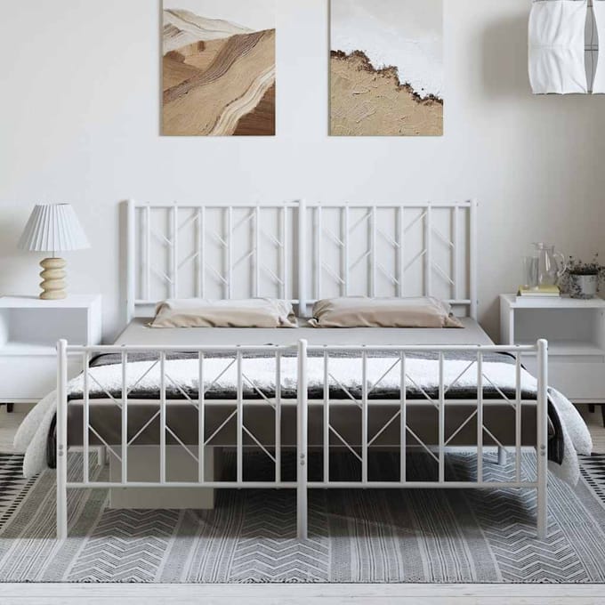 vidaXL - Bedframe - met - hoofd- - en - voeteneinde metaal - wit - 150x200 - cm