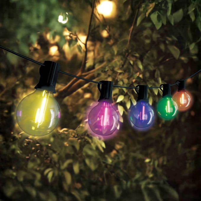 Ledvion - Lichtsnoer Buiten 17M - 30 E27 LED Lampen - RGB - Koppelbaar - Tuinverlichting Sfeerverlichting