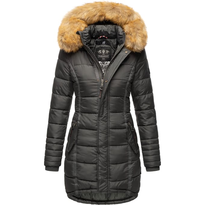 Navahoo Dames Winterjas Papaya – Getailleerd, Warm & Met Afneembare Bontkraag