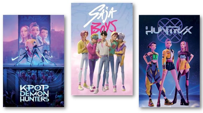 Kpop poster set - Drie verschillende posters van K-pop - Demon Hunters - Huntrix _ Saja Boys - Formaat 61 x 91,5 cm