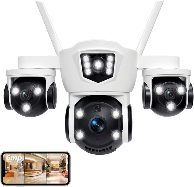 Beveiligingscamera Set - Draadloze Camera's - Binnen Buiten - Drie Lenzen Systeem - 19x15x26.5 cm - Wit