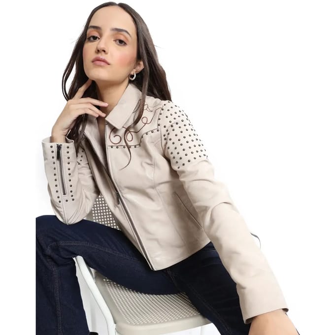 Geborduurde leren jacket voor dames Myra Bag
