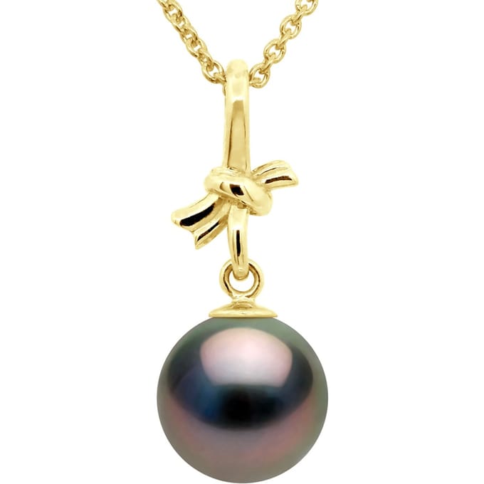 Hangertje KNOT - Geel Goud - Echte Gecreerde Tahitiaanse Parel Rond 9-10 mm