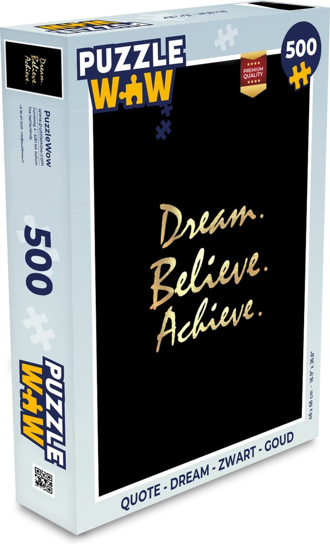 Puzzel Quote - Dream - Zwart - Goud - Legpuzzel - Puzzel 500 stukjes
