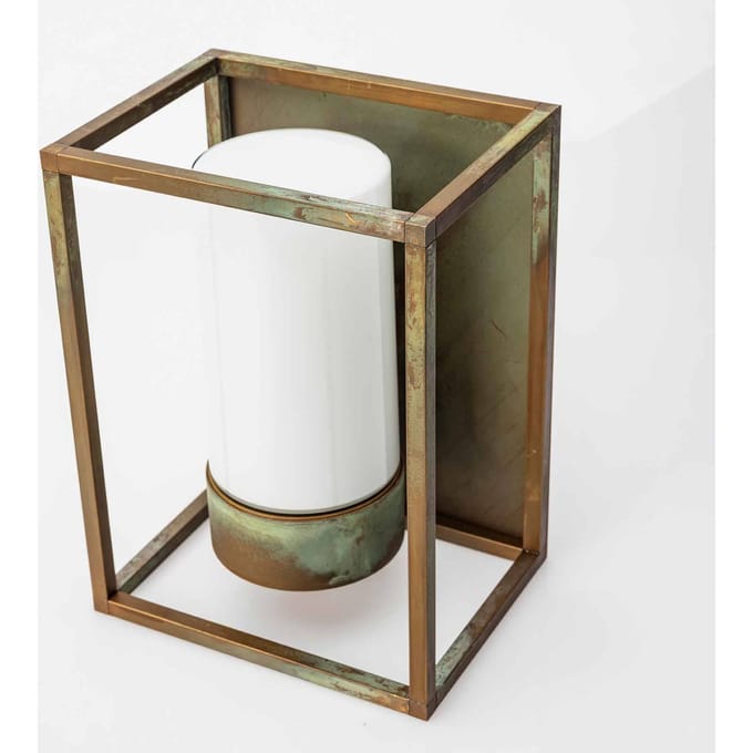 Moretti Luce Buitenwandlamp Cubic³ 3366 messing antiek/opaal