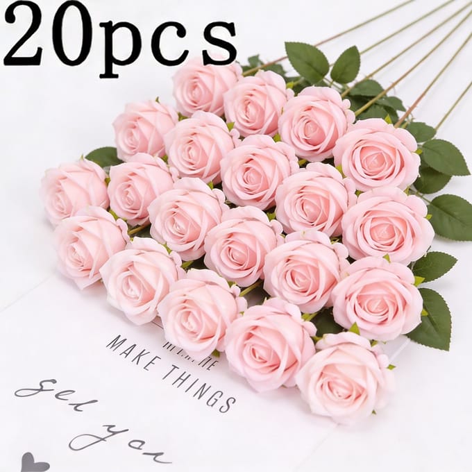 20 Kunstbloemen Champagne - 50CM - Rozen - Boeket - Zijde