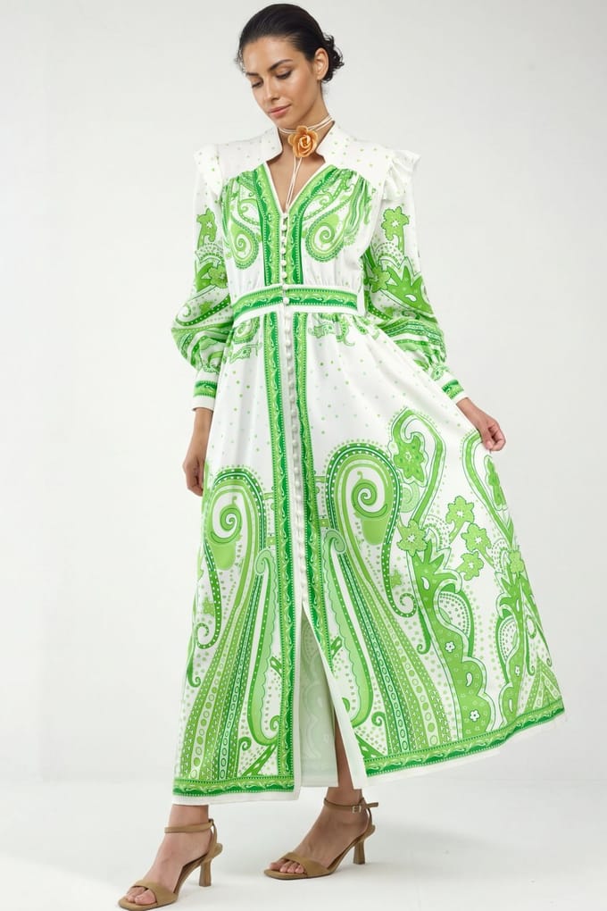 V-hals Paisley Maxi-jurk met Split