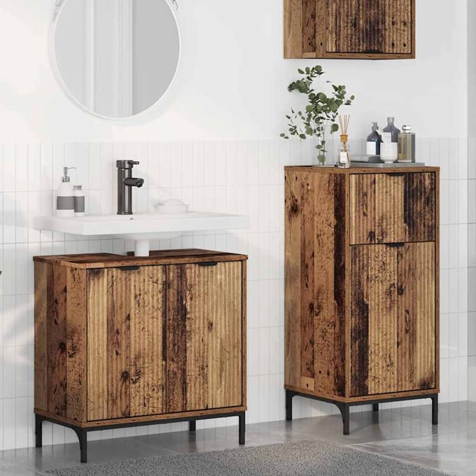 vidaXL - Badkamermeubel - Set - 2 - st - Oud - Hout - Samengesteld - Hout - en - Metaal