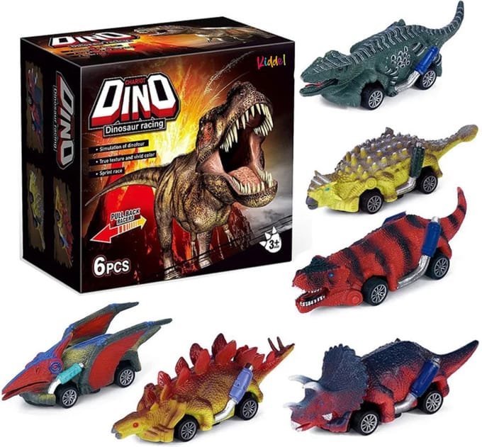 Kiddel Pull Back Dinosaurus Autootjes Set – Raceauto set met 6 Verschillende Dino Dinosaurusmodellen
