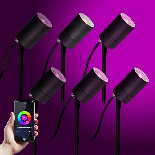 KS Verlichting 6x LED Pin Tuinspot Zwart met Color LED