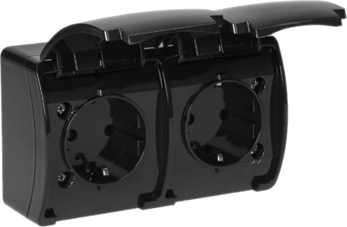 Stopcontact opbouw waterproof - Tweevoudig - Zwart