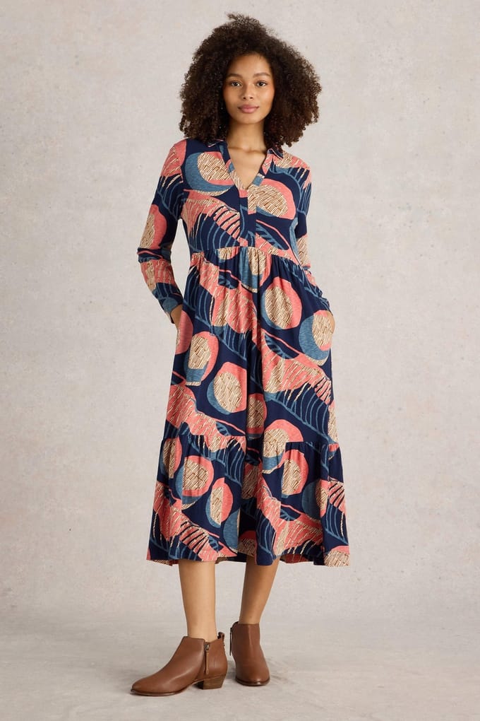White Stuff Aimee Jersey Dress Navy Multi Größe: 20 | Blusenkleider Outlet | Damen | Blau