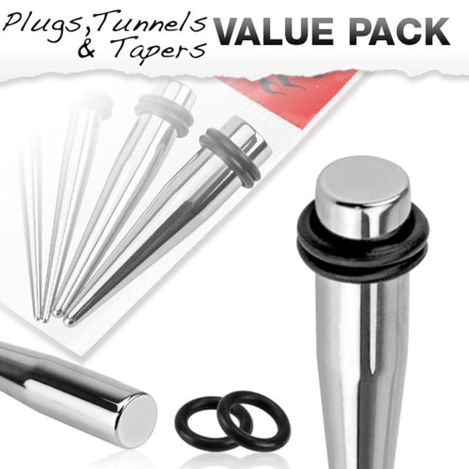 Taper recht voordeelset 4 pack assortiment groot - zilver - LMPiercings