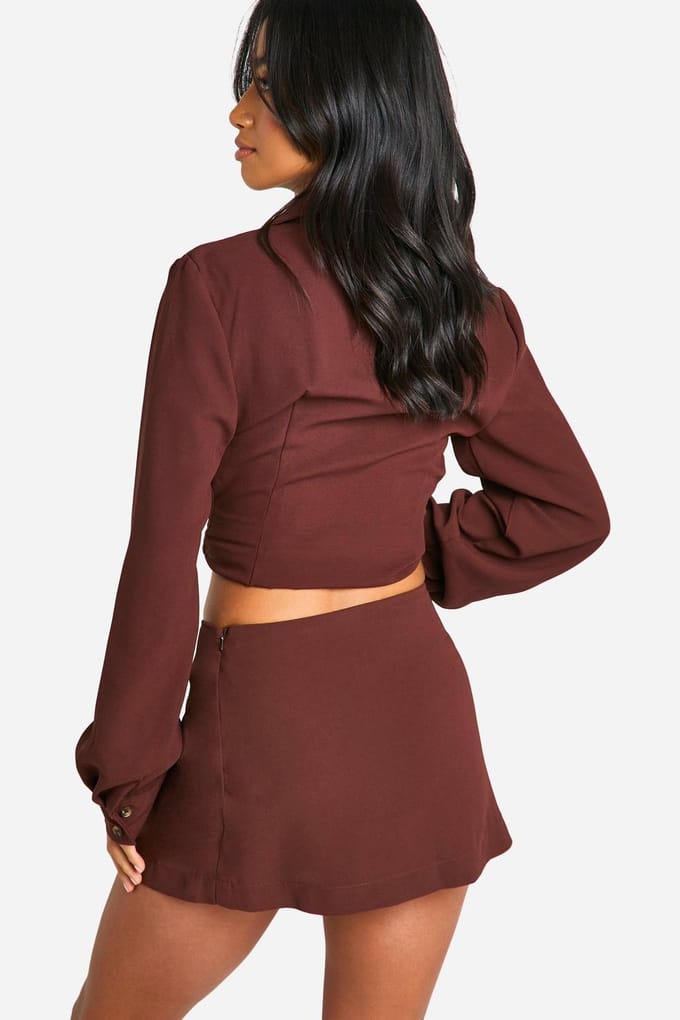 boohoo Dames Petite Crêpe Mini Rok | Roest | Maat: 44