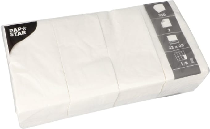 250 Servetten, 2-laags 1/8 vouw 33 cm x 33 cm wit