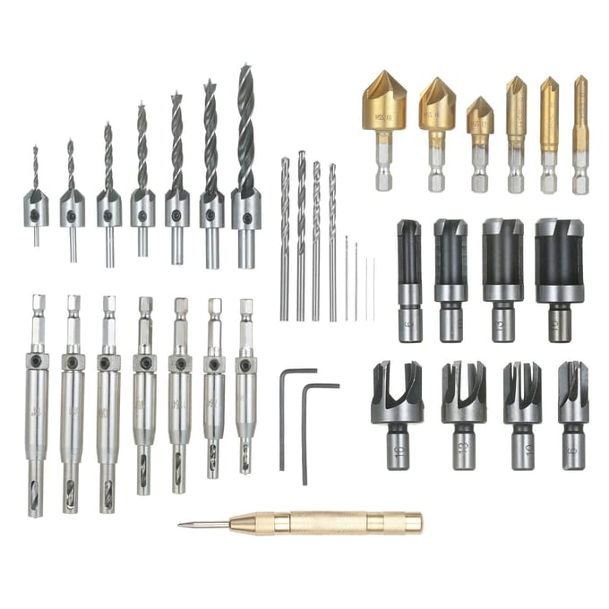8-delige Houtbewerkings Afschuin Boorgereedschapsset Inclusief 7 stuks Drie-Punts Verzinkboortjes + 39PCS