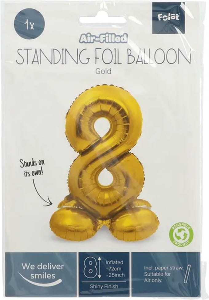 Folat - Cijfer 8 Goud met standaard - 72 cm