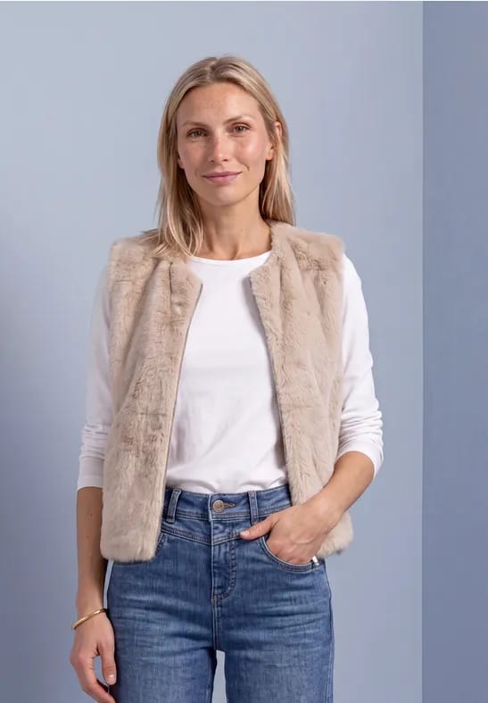 Bodywarmer van imitatiebont met rits en zakken